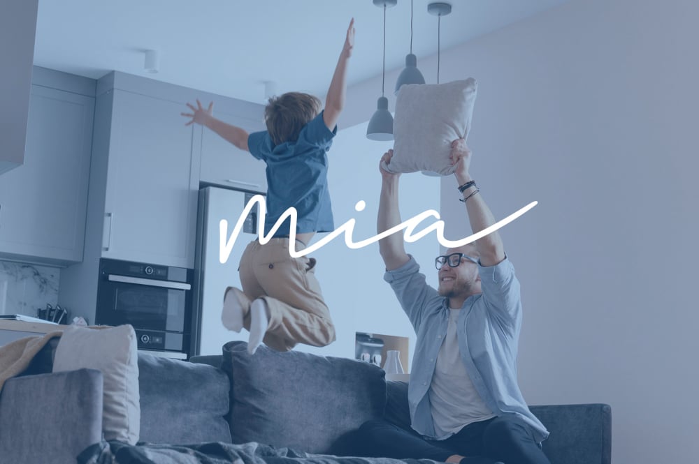  dad plays with his son on the sofa